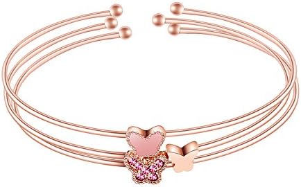 Tiffinys Jewelry Cuff Bracelets Gift for Women Girls Rose Gold Plated 3 Sets Butterfly Charm Bangle Bracelets for Bridal Female Bridesmaids Christmas Wedding Student Birthday