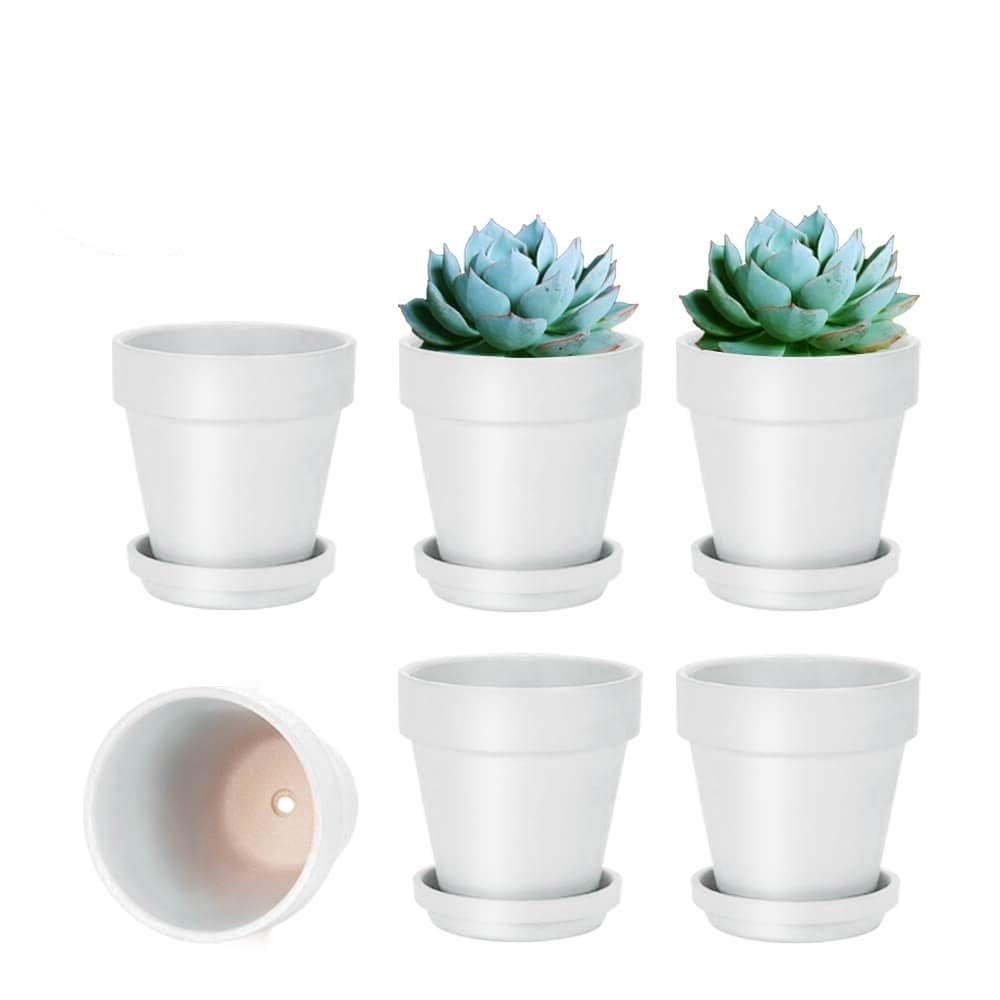vensovo 10.16cm White Clay Pot for Plant with Saucer - 6 Pack Small Terra Cotta Plant Pot with Drainage Hole, Flower Pot with Tray, Terracotta Pot for Indoor Outdoor Plant — image 1