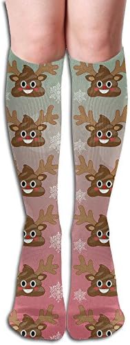 Funny Christmas Emoji Poop Reindeer Athletic Running Socks Stockings For Women And Men
