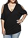 DREAGAL Women Plus Size Top V Neck Short Sleeve Batwing Cold Shoulder T Shirt