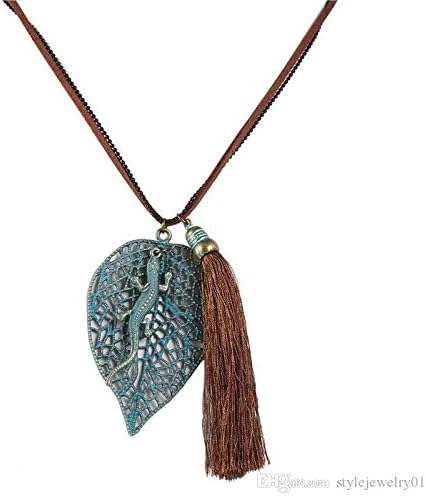 Us-DeSiGn : Women's Green Lizard Leaf Pendant Necklace Fashion Antique Bronze Boho Jewelry Tassel Necklace Women Jewelry Party