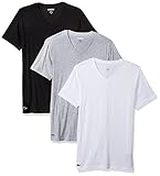 Lacoste Men's 3PK Supima Cotton Slim Fit Vneck Tee, Black/Gry/White, M