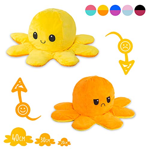 Lidy Bidy Stimmungs Oktopus Kuscheltier - 3 Größen - Tintenfisch zum Wenden - Spielzeugsicherheit getestet - Reversible…