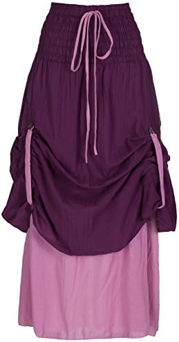 100% Cotton Skirt, Bohemian Hippie Gypsy 5 Color Lagenlook Dress IRZS007 (Purple)