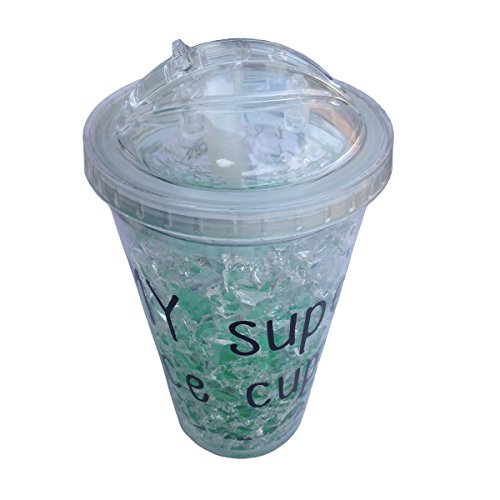 Daidu Gel Frosty Freezer Bottle with Straw 15 oz / 450 ml for Drinking,Green