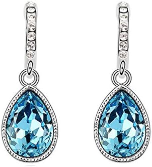 Womens Stud Wedding Teardrop Crystal Dangle Earrings Light Blue XDEP08