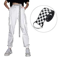 Nicemeet 135cm Women Checkerboard Belts, Adjustable Checkered Canvas Webbing Belt, Black White Plaid Belt, with Slider Buckle