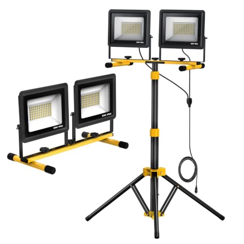 SOARFLY Baustrahler LED mit Stativ, 2 Leuchten, IP66, klappbar