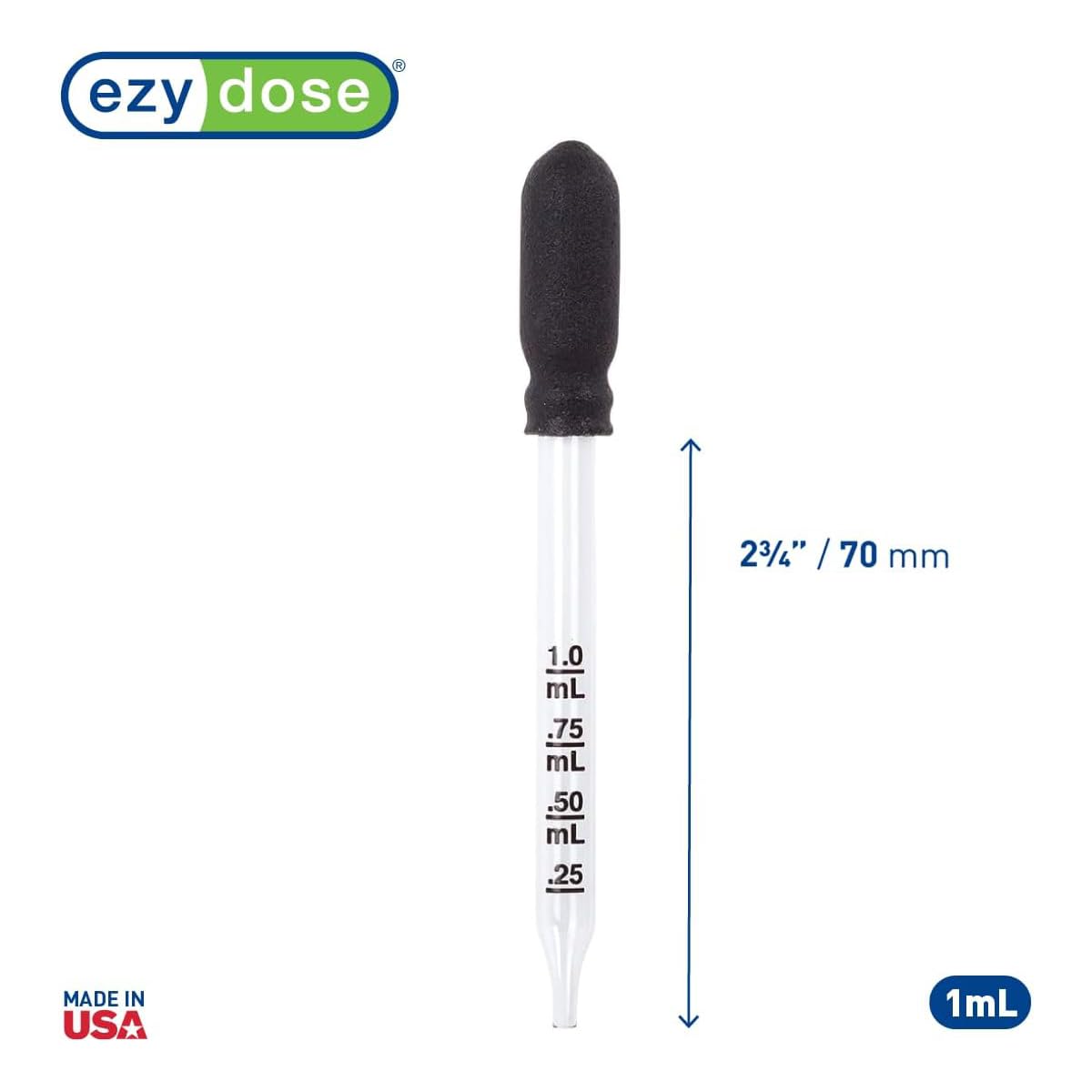 EZY DOSE Ear and Eye Medicine Dropper For Liquid & Essential Oils 1mL Capacity Calibrated Glass, Clear