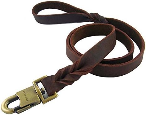 Jpettie Leather Dog Leash Heavy Duty Premium Soft Dog Leather Leash Braided Dog Leash Leads Rope,Genuine Training Leather Leash for Medium and Large Dogs, Brown (35.4"x0.98", Brown A)