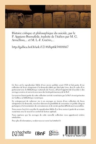 Histoire Critique Et Philosophique Du Suicide Philosophie French Edition Buonafede A Amazon Com Books