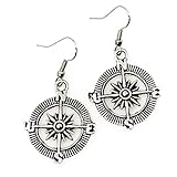 Steampunk Nautical Pirate Compass Earrings Pendant Charm Dangle in Antique Style