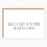 Naughty Valentines Day Card. 007 There's A Party In My Mouth. Love Card. Anniversary Card. Card For Him. Birthday Card Boyfriend. Dirty Cards. Folded Greeting Card With Envelope. Blank Inside