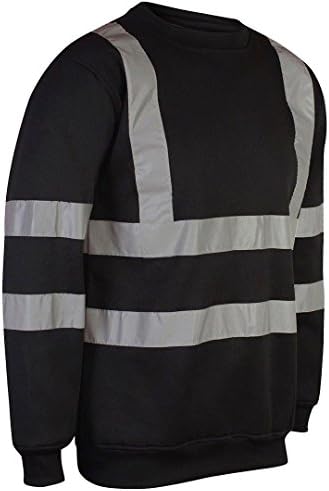 MyShoeStore Hi Viz Vis Crew Neck Sweatshirt High Visibility Work Wear Sweat Shirt Jumper Reflective Tape Band Safety Security Outdoor Leisure Warm Casual Fleece Top Big Sizes S-5XL