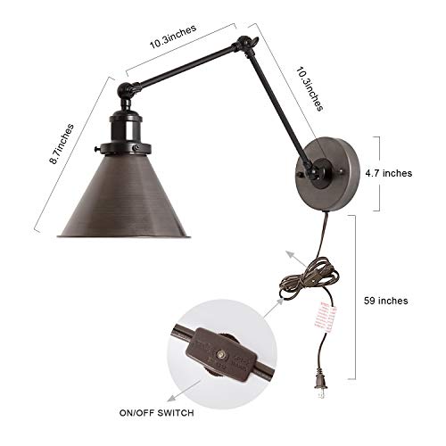 LNC Swing Arm Wall Lamp Adjustable Hardwired or Plugin Sconces