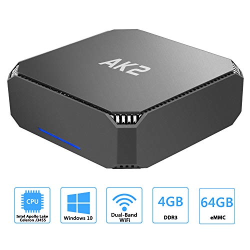 AK2 Mini PC Intel Celeron J3455,4K HD Graphics Windows 10 Mini Computer,4GB DDR3/64GB eMMC,Gigabit Ethernet,Dual Band Wi-Fi,Bluetooth 4.2