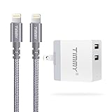 USB Wall Charger Adapter TIMMY 2.4A 12W Dual Port Travel Power Adapter with Lightning Cable 6FT 2PACK USB Data Sync Charging Cord for iPhone X/8/7/6S/Plus/5S/SE/5C/iPad Air/mini