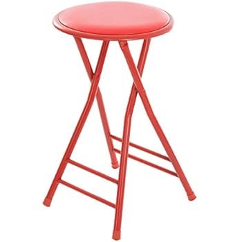 Trademark Home Folding Stool - Heavy Duty 24-Inch Collapsible Padded Round Stool with 300 Pound Limit for Dorm, Rec or Gameroom (Red)