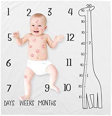 Baby Monthly Milestone Blanket, Soft Flannel Woodland Animals Baby Month Nursery Blanket Newborn Photography Backdrop Prop Baby Shower Gift for Newborn Girls or Boys(Giraffe)