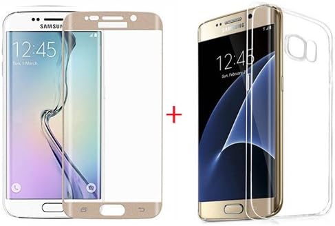 ACENT Samsung Galaxy S7Edge G9350 Screen Protector Tempered Glass 3D Full Coverage Protective Screen Film Protectors for S7 Egde (GOLD+transparency case Suit)