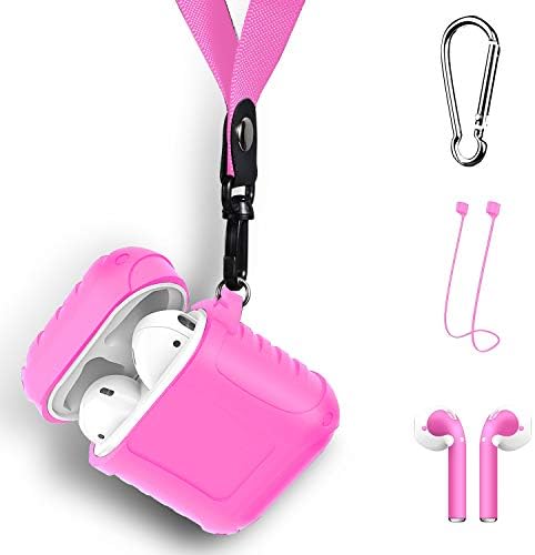 Airpods Case Shock Resistant Silicone Airpods Case Cover with AirPods Skins Stickers and Keychain,Airpods Accessories Kit for Apple AirPods-Pink