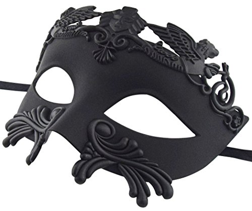 KEFAN Halloween Mask Greek Roman Masquerade Mask Mens Venetian Mardi Gras Mask(Black)