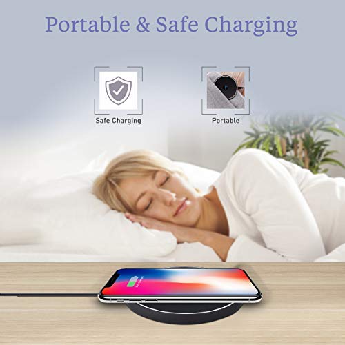 Fast Wireless Charger, Floureon Qi Certified Wireless Charging Pad Compatible with iPhone Xs/X Max/XR X/8/7, Support Fast Charging for Galaxy S9 / S9 Plus / S8 / S7 / S7 Edge, More Qi-Enabled Devices