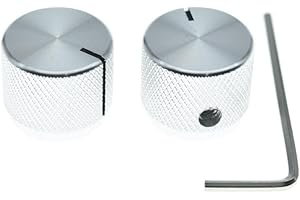 KAISH 2pcs 51/64"(20mm) Diam. Aluminium Potentiometer Knobs 1/4" Universal Metal Pot Control Knobs for Guitar/Bass/AMPS Amplifier/Preamps/Efffect Pedal/Audio Equipments Silver with Indicator Line