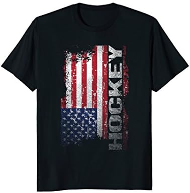 Mens Hockey Player Gifts, Cool USA Flag Hockey T Shirt Medium Black