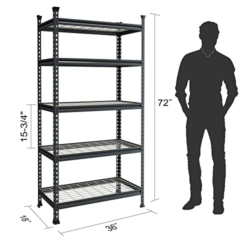WORKPRO 5Tier Metal Storage Shelving Unit, 36”W x 18”D x 72”H, Adjustable Storage Rack Heavy