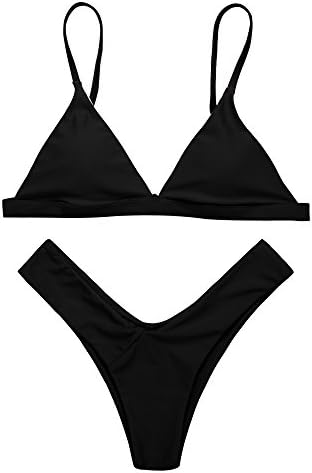 QNDREZ Womens Sexy Triangle Thong Soft Padded Bikini Set Two Piece Swimsuits (XXL(US10-12), Black)