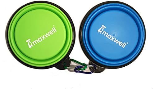 (2) Maxwell Collapsible Dog Bowls Set, Silicone BPA Free FDA Approved, Foldable Expandable Cup Dish for Pet Cat Food Water Feeding Portable Travel Bowl Free Carabiner