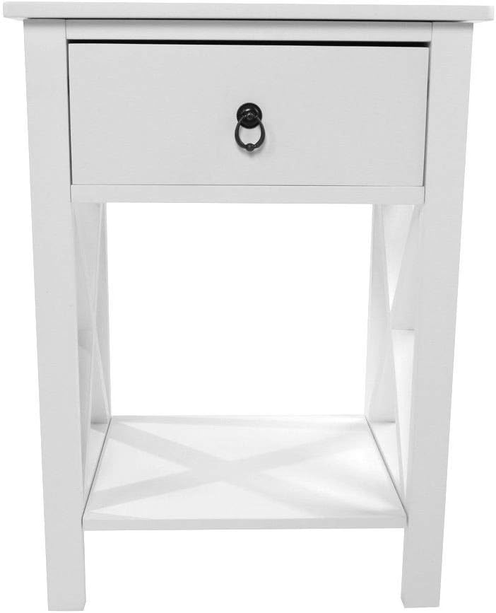 White Sofa End Side Bedside Table Nightstand Storage Wood Bedroom W Drawer Shelf Nightstands Home Garden