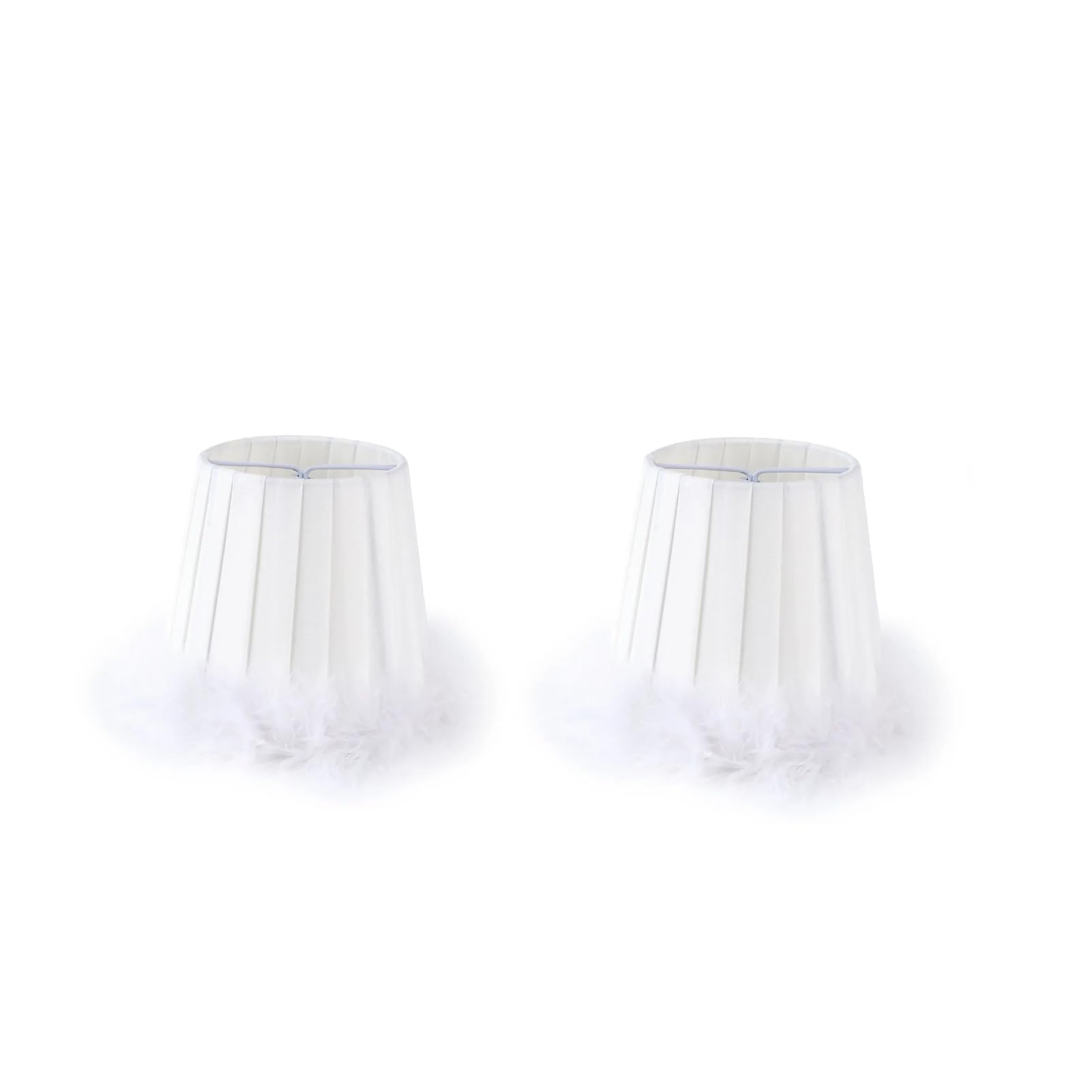 2Pcs White Feather Light Shade, Small Lamp Shade with Feather Trim European Style Clip On Barrel White for Table Lamp, 85x120x110mm