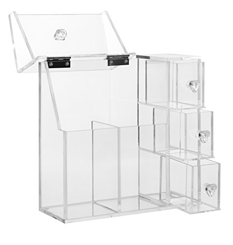 image for PuTwo Makeup Organizer With 2 Make Up Brush Holders and 3 Drawers All 
