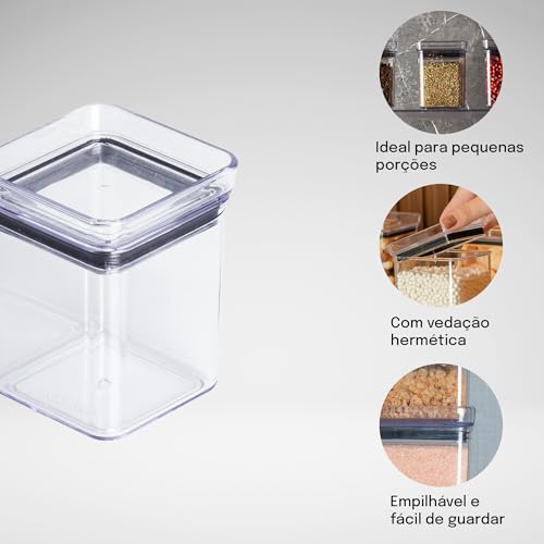 Kit Potes Herméticos Lumini 180ml Paramount Com Tampa Potes Plásticos Transparentes Para Temperos, Especiarias E Condimentos, Organização De Cozinha, Empilháveis Armário E Geladeira, 6 e 24un (6)