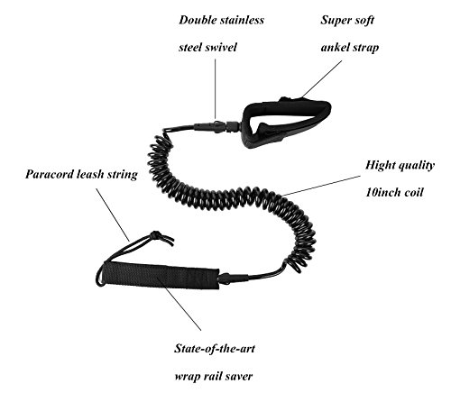 Forestfish 10 Feet SUP Board Leash with Double Swivels TPU Leash Stand Up Paddle Board with 7mm Cord Anti-Rust and Supper Soft Ankel Strap for Surf Board, Stand Up Paddle Board Rope,Black - Thumbnail 3