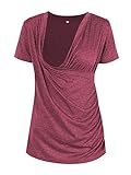 Liu & Qu Women's Short Sleeve Nursing Tops V Neck Side Ruched Breastfeeding T-Shirt Wine Red