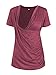 Liu & Qu Women's Short Sleeve Nursing Tops V Neck Side Ruched Breastfeeding T-Shirt Wine Red