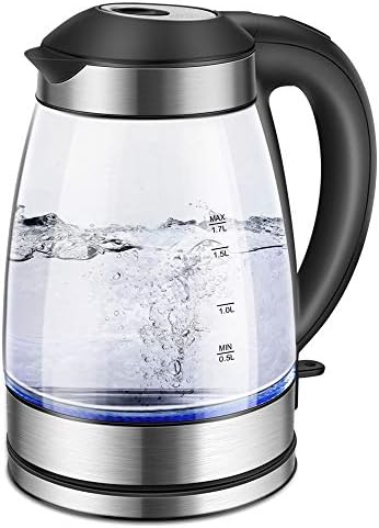 Electric Kettle, 1.7L Glass Electric Tea Kettle & Cordless Water Boiler with LED Indicator Light, BPA-Free Hot Water Kettle 1500W
