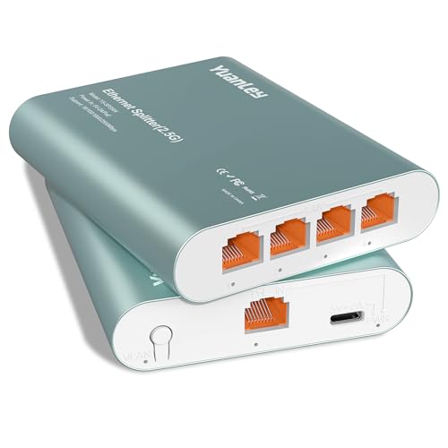 Ethernet Splitter 2.5G 1 to 4 with PoE Input, High Speed 2.5G RJ45 Internet Splitter with Aluminium Shell, VLAN Port Isolation, PoE/USB-C Powered, USB-C Cable Included, Network Splitter