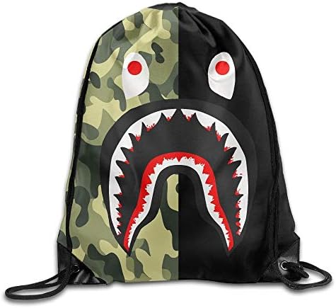 Bape Blood Shark Half Green Camo Drawstring Backpack Sack Pack Bag Rucksack Kids Adults Shoulder Bags For Gym Traveling