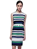 OMEYA.WANSHIDA.Women Office Sleeveless Belt Stripe Bodycon Pencil Mini Dress