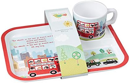Queens Little Rhymes Wheels ON Bus Divided Melamine Tray Cup Set OP STK 2, Multi-Colour, 26.5 x 20.5 x 5 cm