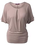 Doublju Womens Short Sleeve Round Neck Batwing Dolman Top With Ruched Sides
