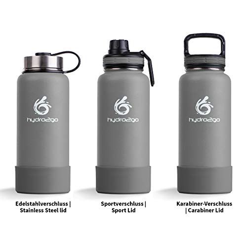 hydro2go ® Edelstahl Trinkflasche X-AlpsBottle - 1000ml / 1l | vakuumisolierte Thermosflasche + 3 Trinkverschlüsse | Auslaufsichere Isolierflasche | doppelwandige Outdoor Sportflasche | Thermoskanne – Bild 5