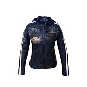 Urban Leather 58 Ur-180 Motorjack voor dames, met beschermers, marineblauw, maat: XXL