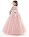 Long Ball Gown Dresses for Girls 8 9 Blush Wedding Celebration Party Dresses Long Sleeve 8T A-Line Prom Pageant Dresses for Girls 7-16 Floor Full Length Princess Dress for Girls Elegant (Pink 140)