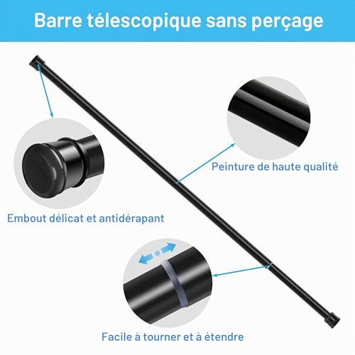 1 x Telescopic Curtain Pole No Drilling for Bathroom, Window, Wardrobe, 83-190 cm, Black (Diameter 25 mm)