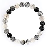 BRCbeads Gemstone Bracelets Natural Black Tourmaline Genuine Gemstones Birthstone Handmade Healing Power Crystal Beads Elastic Stretch 8mm 7.5 Inch with Gift Box Unisex